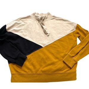 PACT Airplane Colorblock Pullover - Wheat Heather/Camel/Black Mock Neck - Medium